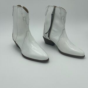 Free People-EU 37.5-New Frontier Western White Leather Ankle Booties-MSRP $158